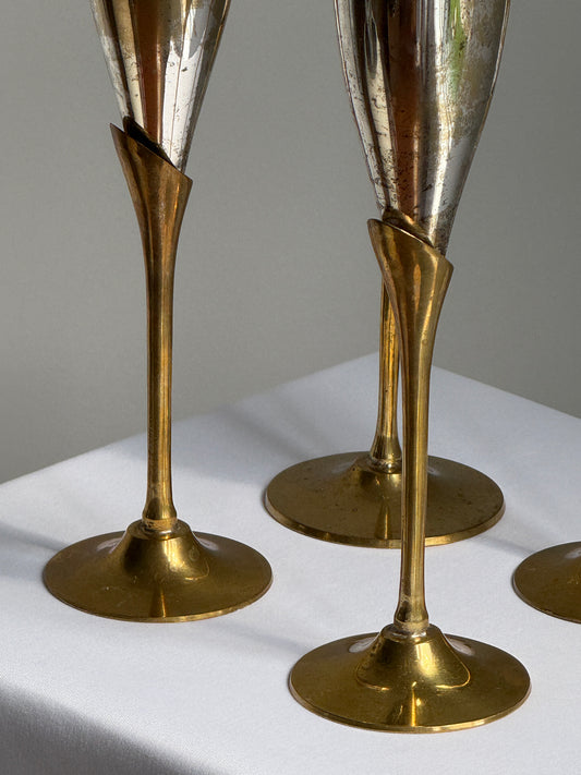 Silver Plated and Brushed Brass Champagne Flutes (set of 4)