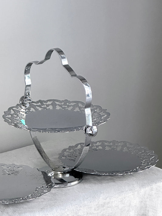 Présentoir à dessert pliable à 3 étages en métal argenté