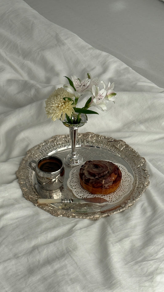 Round Silver Plated Butler Serving Tray 1950s