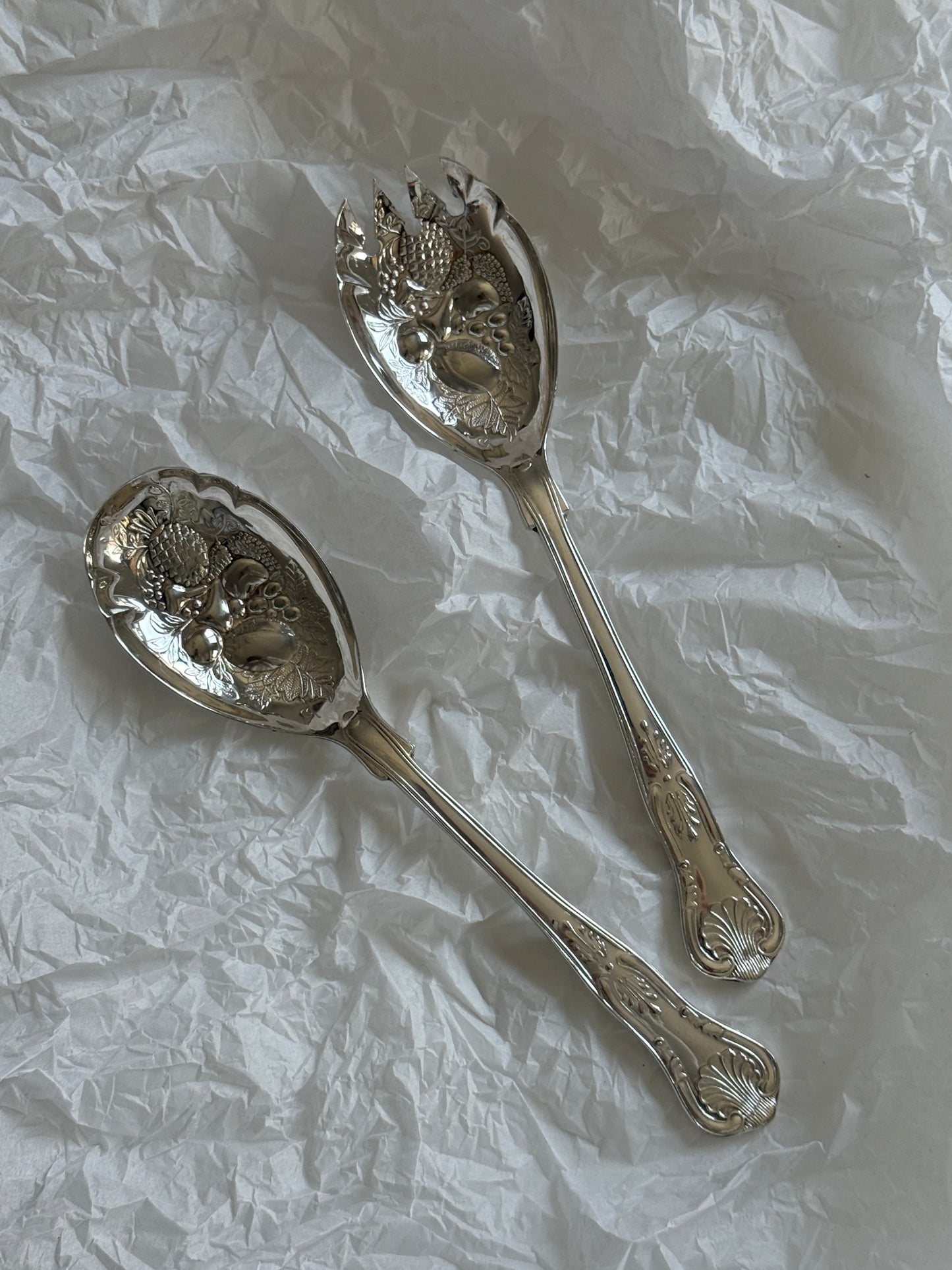 Italian Silver Plate Salad Serving Spoons