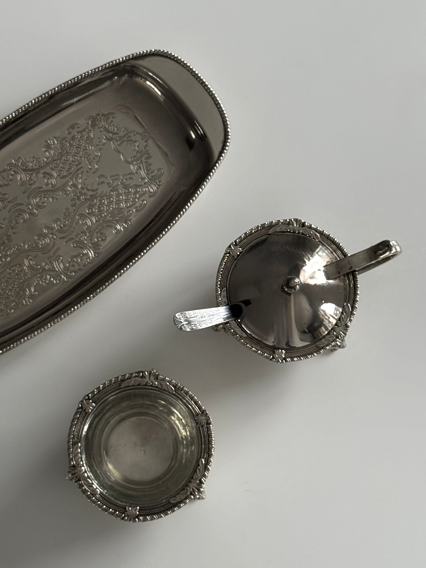 Antique Silver Plate Condiment Set