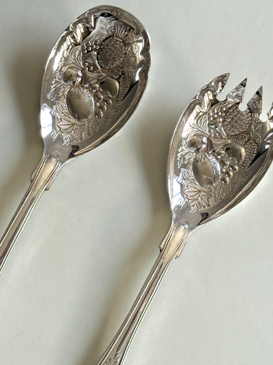 Italian Silver Plate Salad Serving Spoons