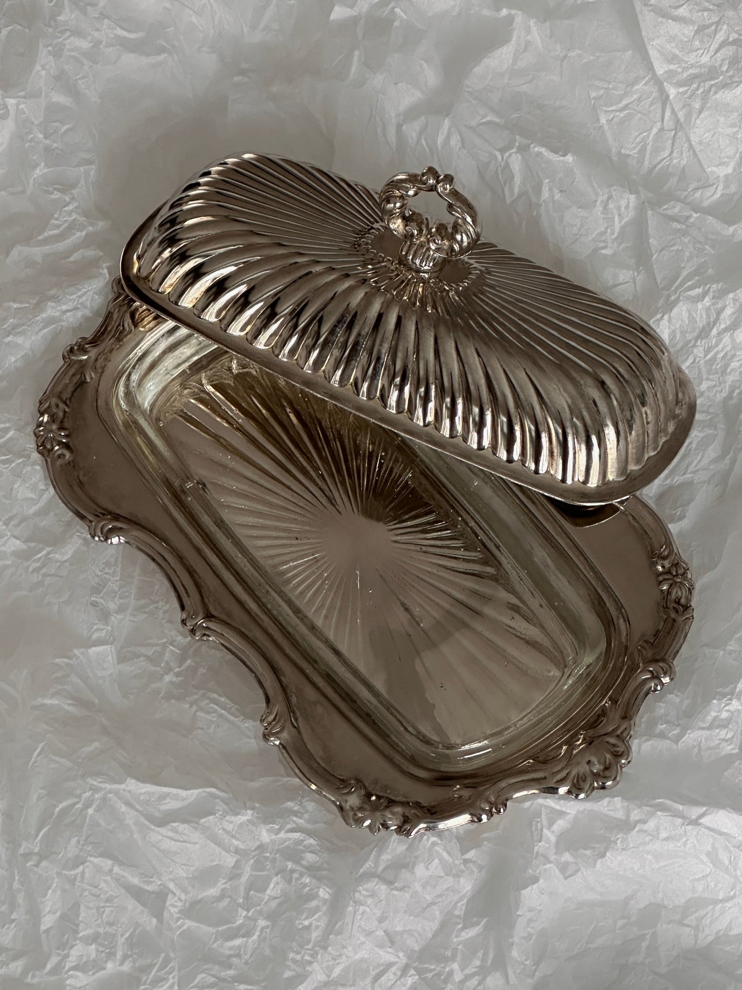 Ornate Silver Plate Butter Dish