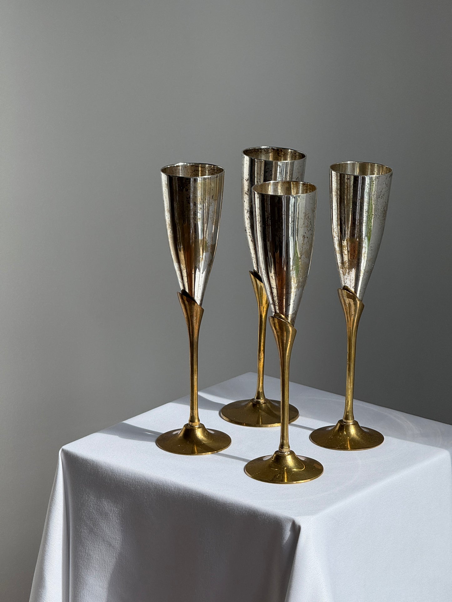 Silver Plated and Brushed Brass Champagne Flutes (set of 4)