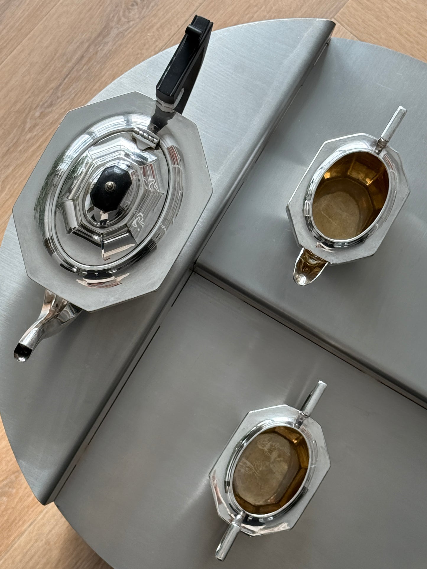 Service à café/thé en métal argenté anglais des années 1930