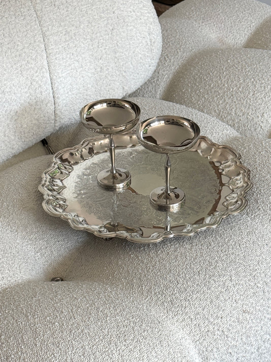 Large Footed Silver Plate Cocktail Tray