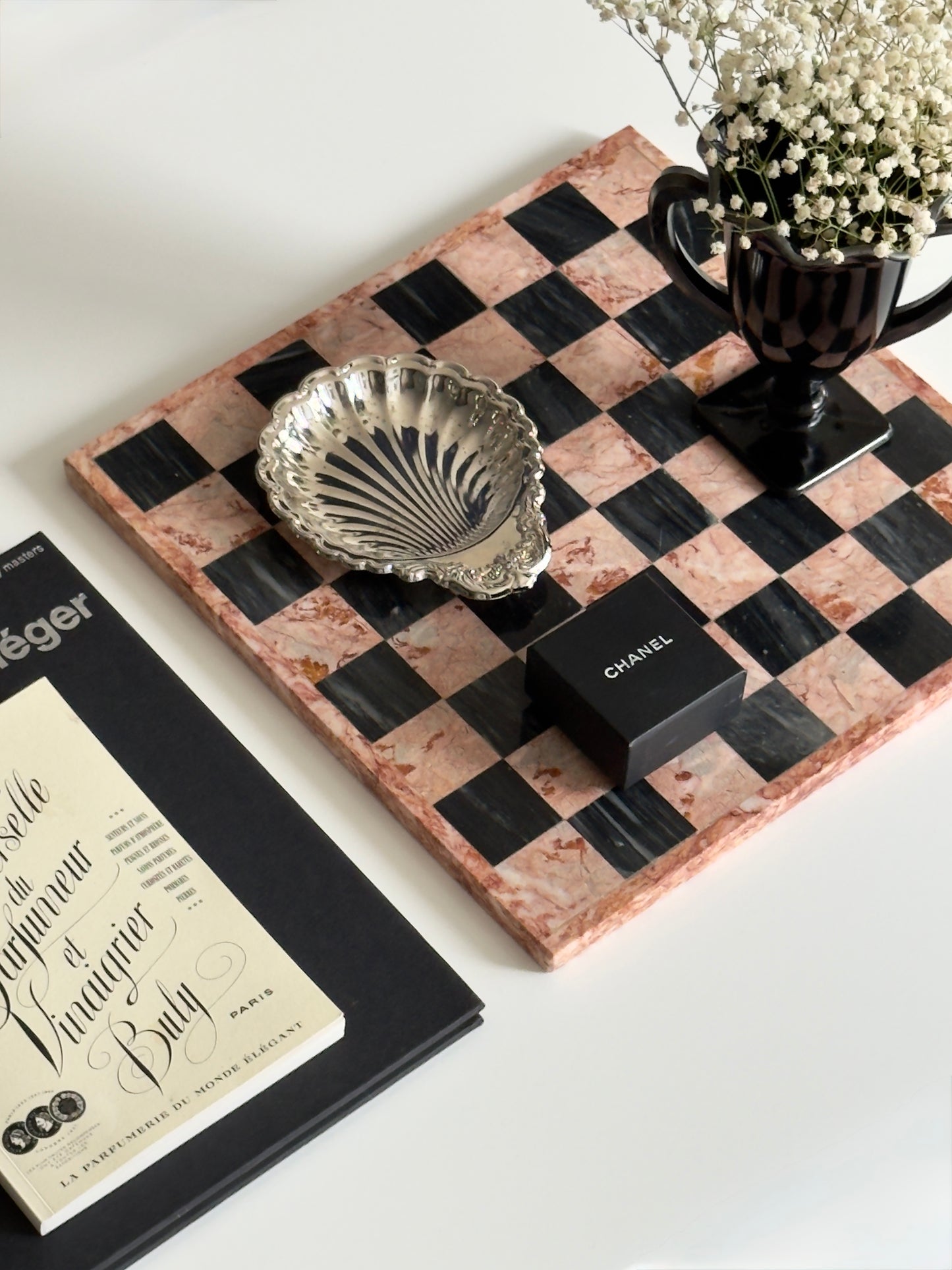 Black & Pink Marble Chessboard