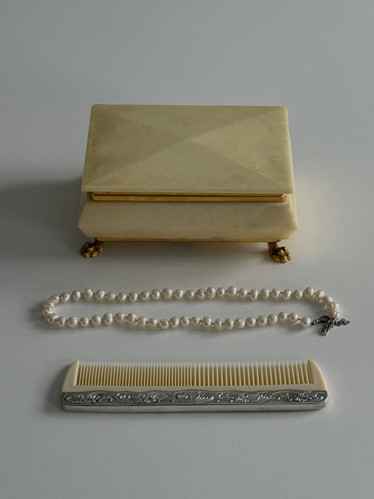 Italian Alabaster Footed Jewelry Box 1960s