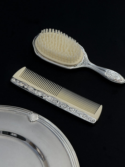 Silver Plated Brush & Comb Vanity Set