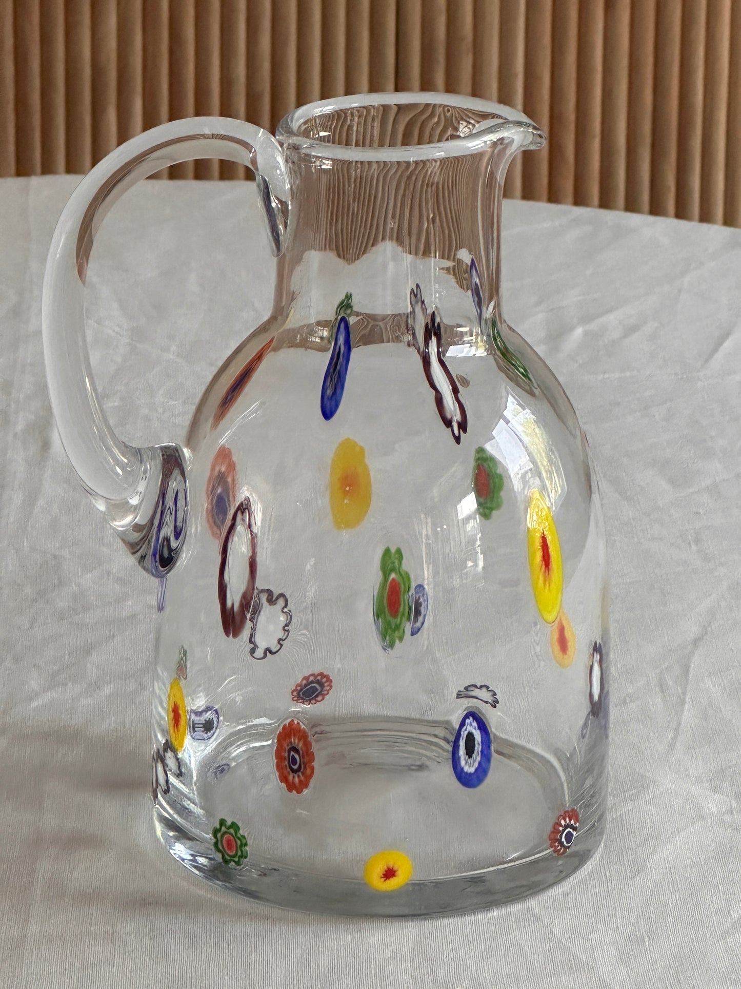 Carafe à eau en verre de Murano Fratelli Toso, style italien du milieu du XXe siècle, ornée de motifs murine.