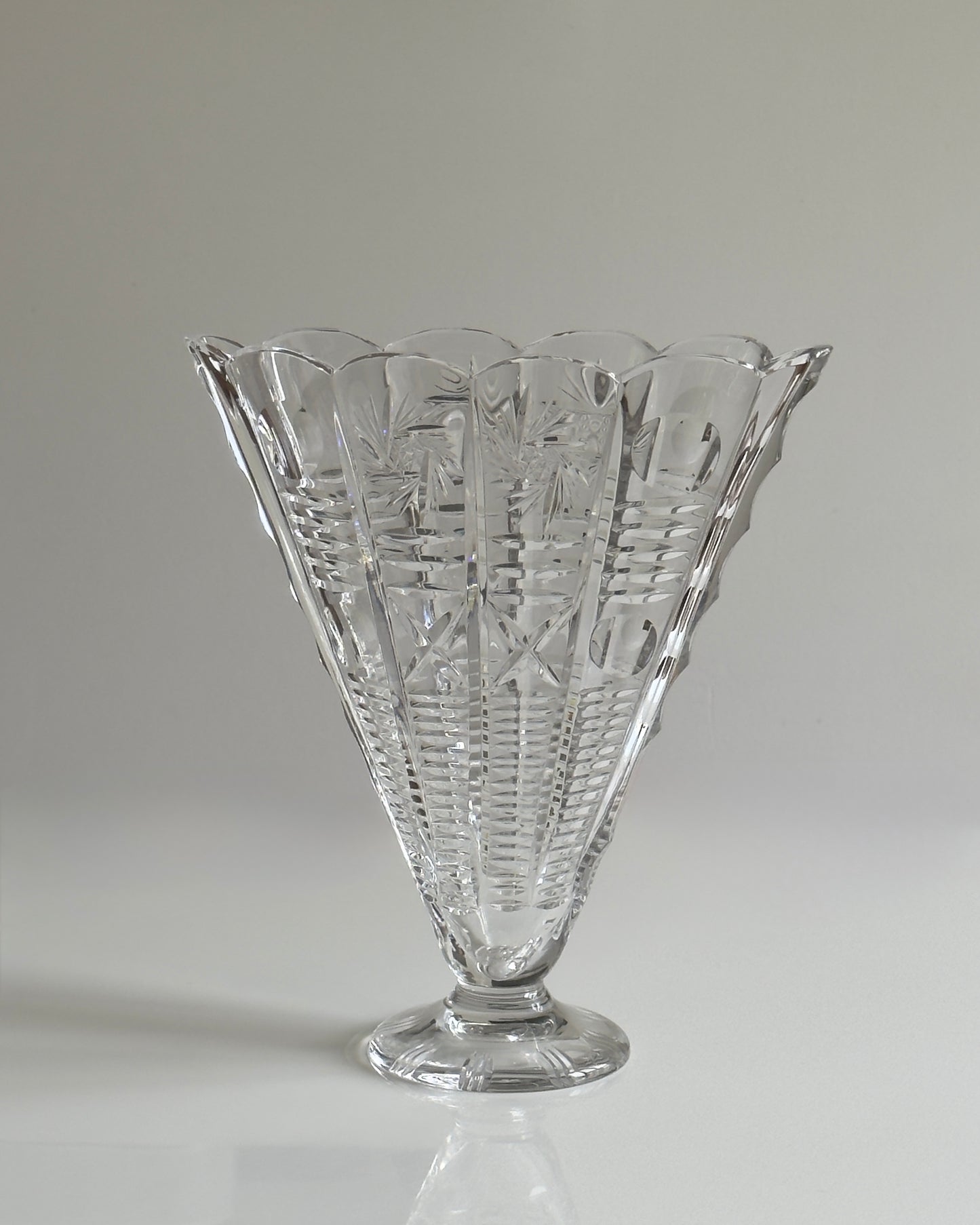 Large Vintage Lead Crystal Fan Vase