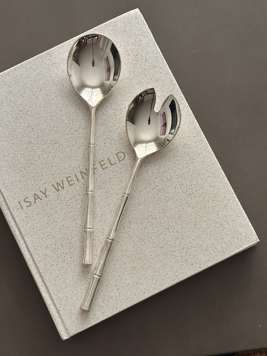 Vintage Italian Silver Plate Salad Tosser Serving Spoon & Fork