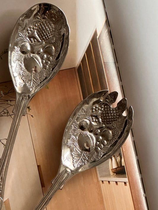 couverts à salade en métal argenté italien