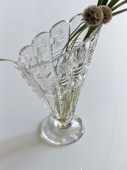 Large Vintage Lead Crystal Fan Vase