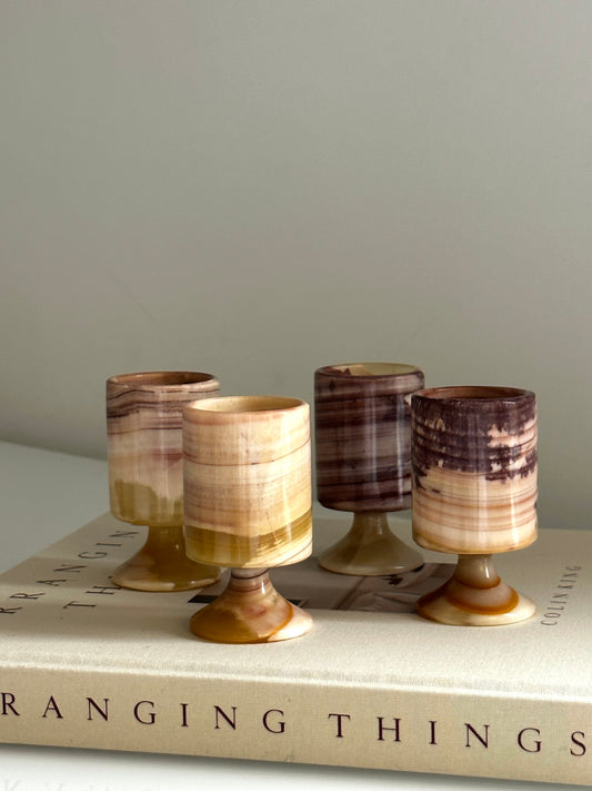 Vintage Onyx Pedestal Shot Glasses