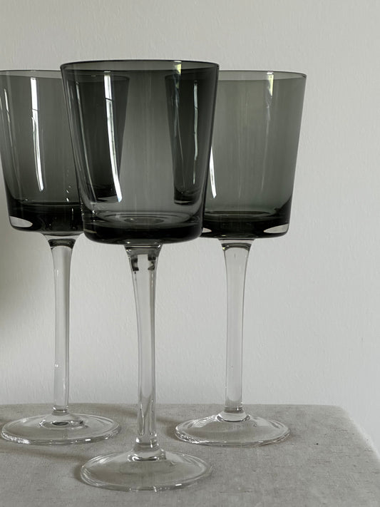 Vintage Smoked Grey Wine Glasses (set of 3)