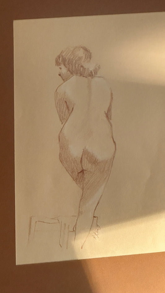 La femme nu, Dessin sépia, vintage Encadré