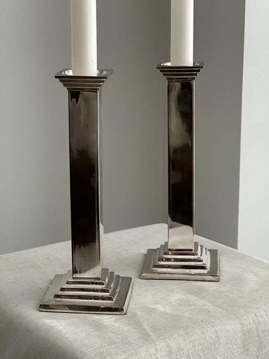 Art Deco vintage silver plated candlestick holders