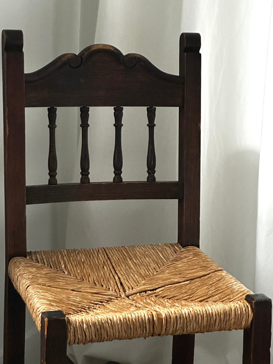 Vintage Wooden Corner Chair with rush seat