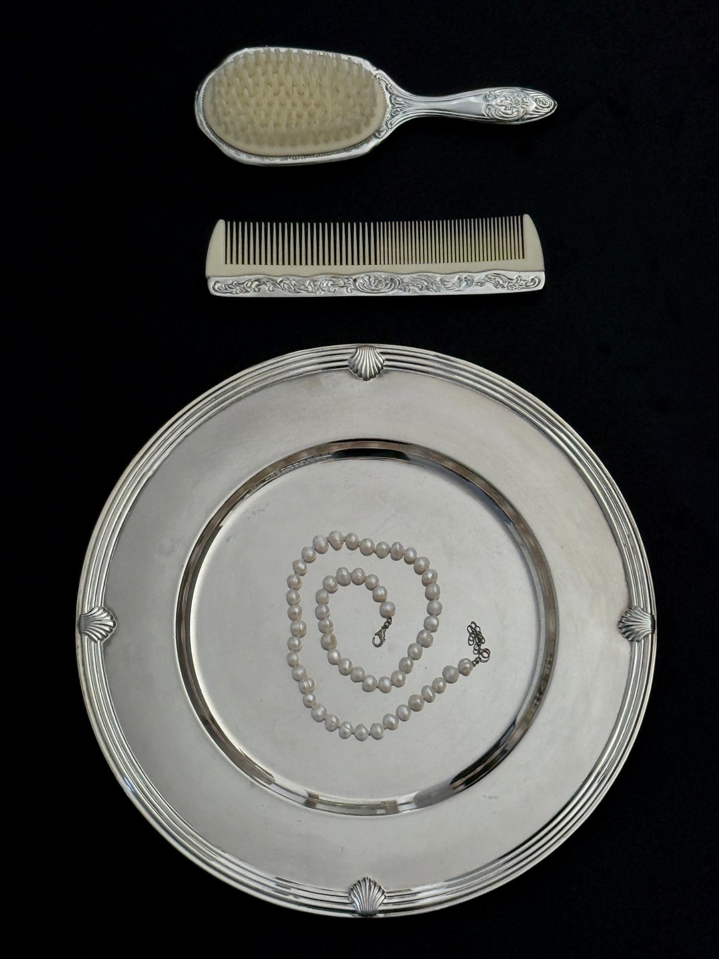 Silver Plated Brush & Comb Vanity Set