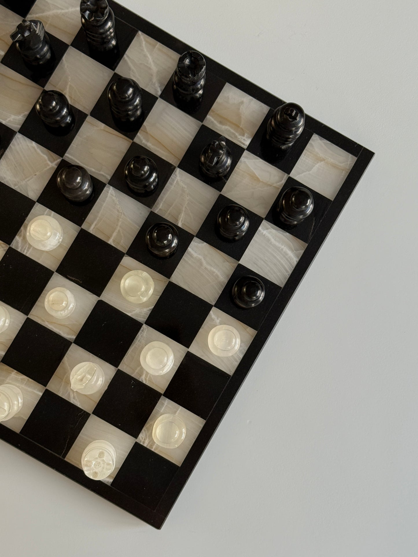 Mid Century Black and White Marble Chess Set