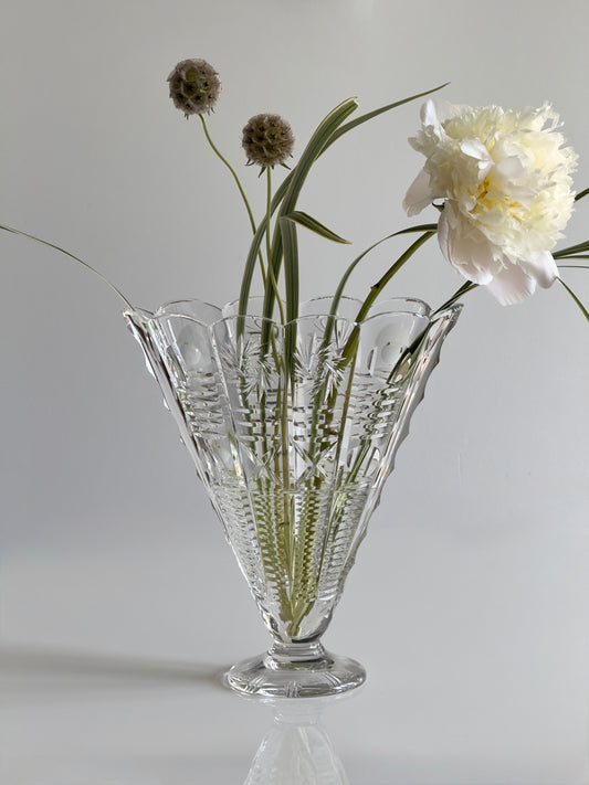 Large Vintage Lead Crystal Fan Vase