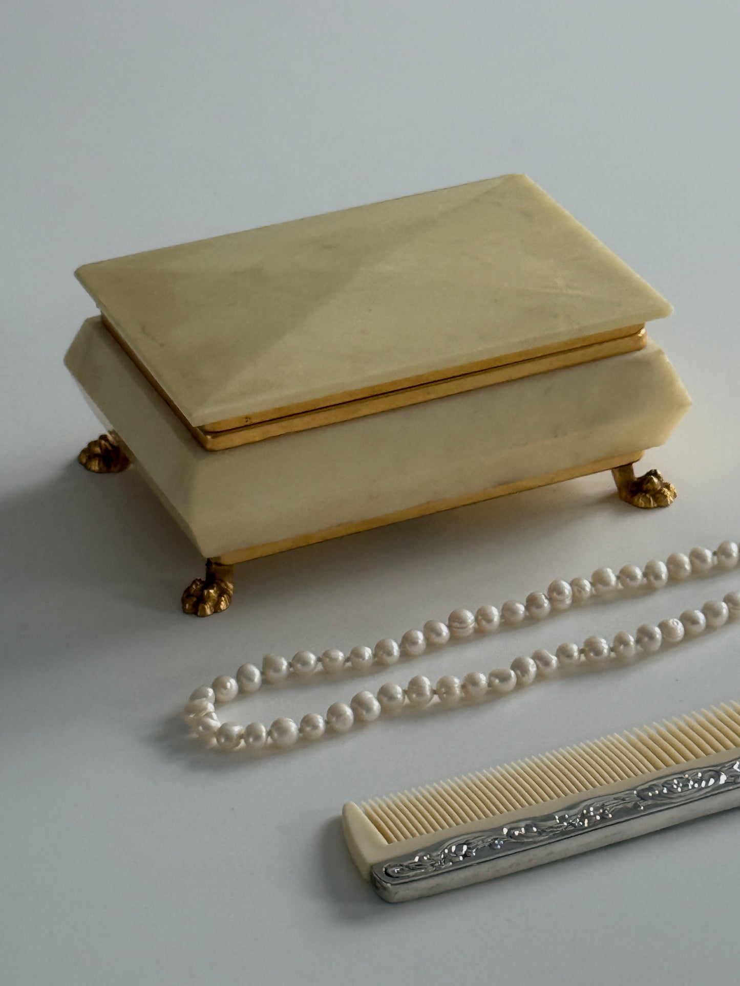 Italian Alabaster Footed Jewelry Box 1960s