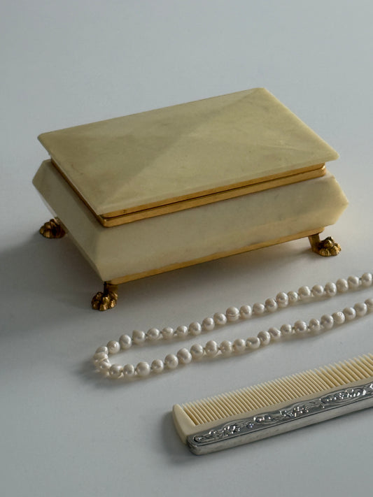 Italian Alabaster Footed Jewelry Box 1960s