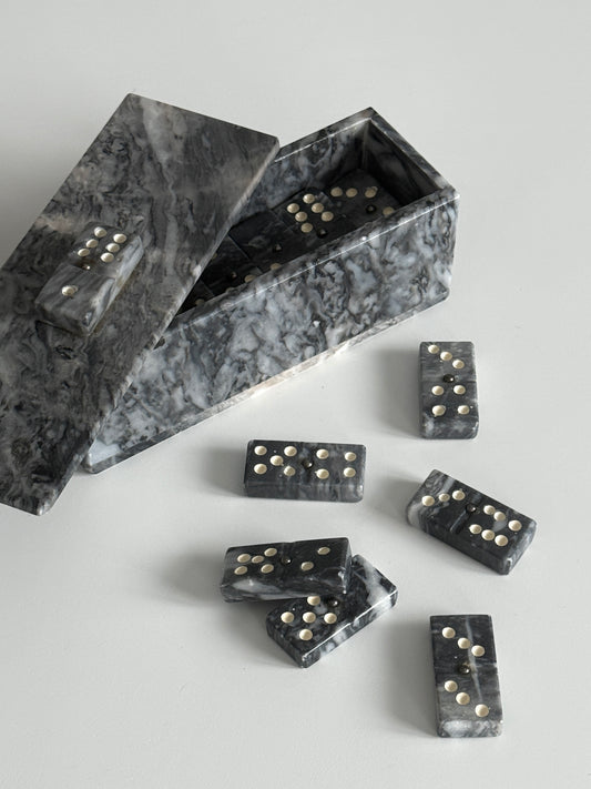 Mid Century Carrara Marble Domino Set
