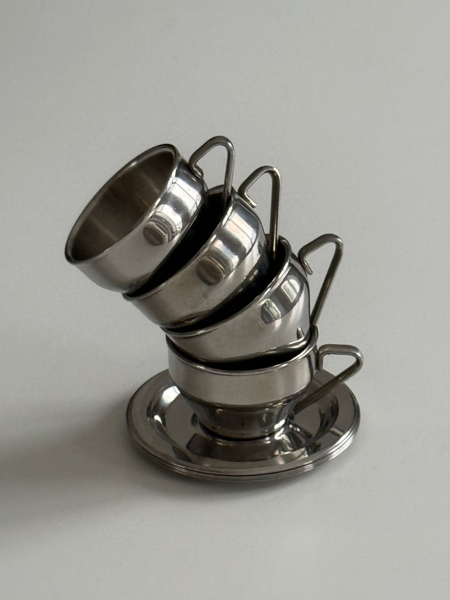 Stainless Steel Espresso cups & saucers (Set of 4)