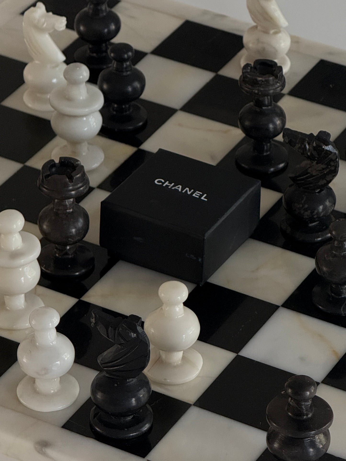 Midcentury Black and White Marble Chess Set