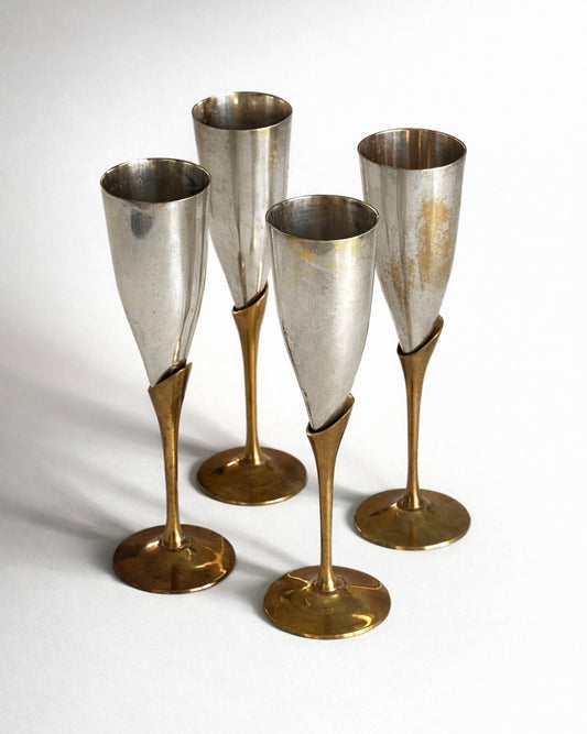 Silver Plated and Brushed Brass Champagne Flutes (set of 4)