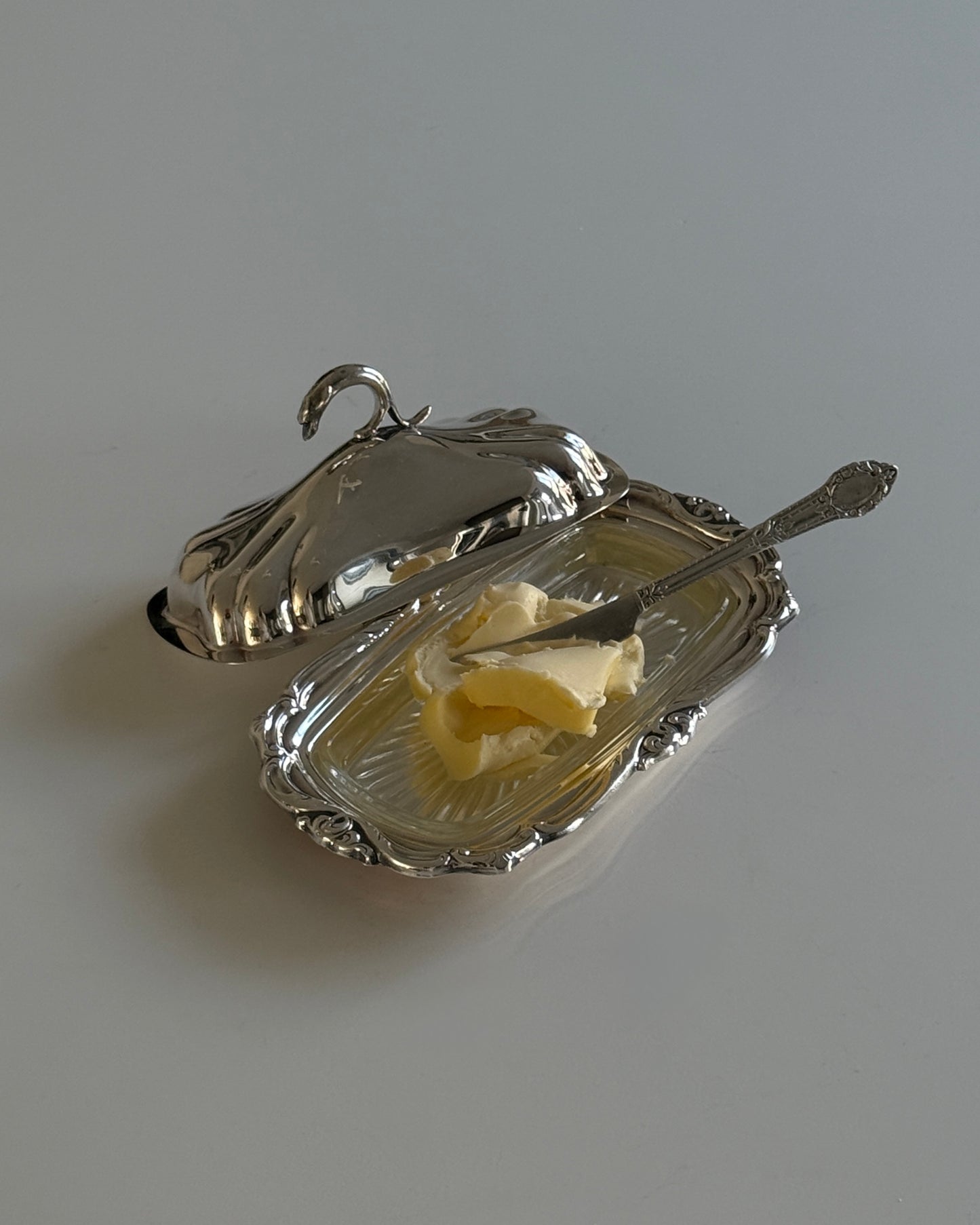 Ornate Silver Plate Butter Dish