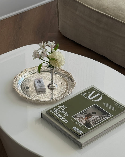 Round Silver Plated Butler Serving Tray 1950s