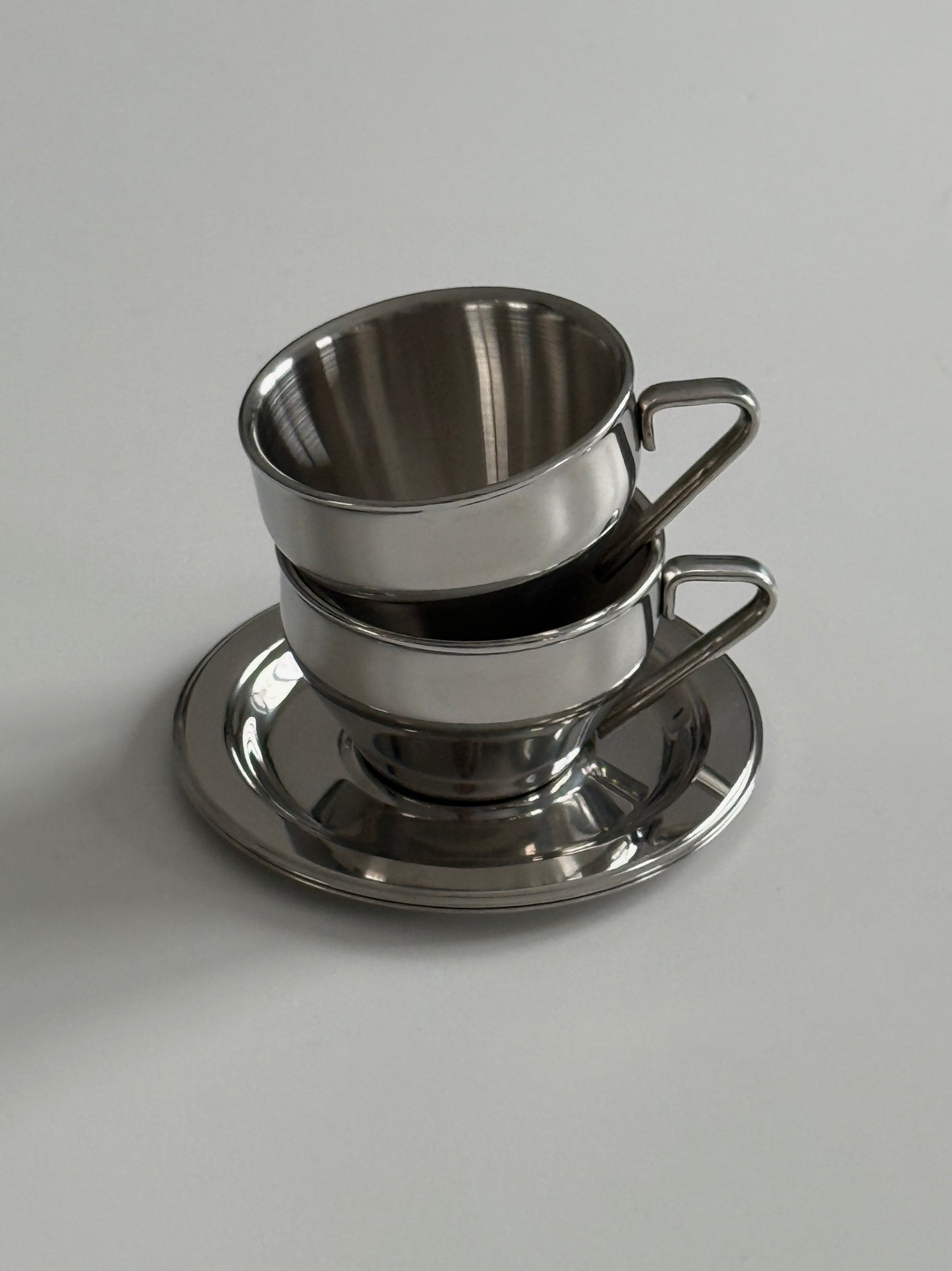 Stainless Steel Espresso cups & saucers (set of 2)