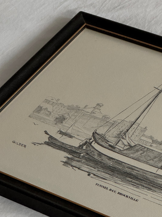 Sailboat Drawing of Tunnel Bay, Brockville by Gilder 1985
