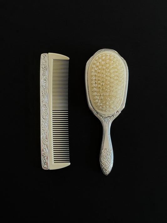 Silver Plated Brush & Comb Vanity Set
