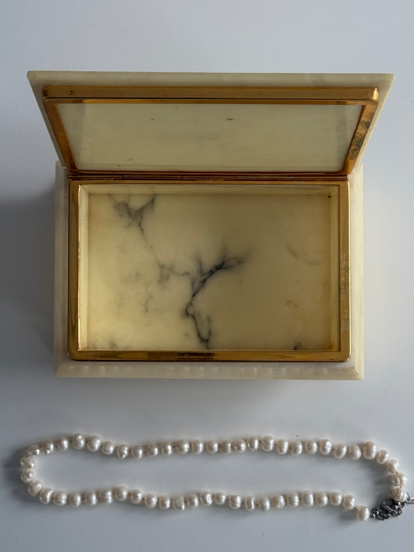 Italian Alabaster Footed Jewelry Box 1960s