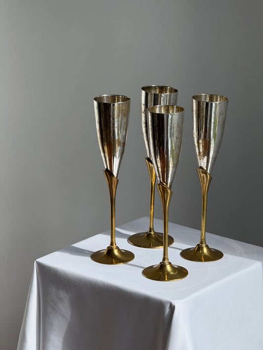 Silver Plated and Brushed Brass Champagne Flutes (set of 4)