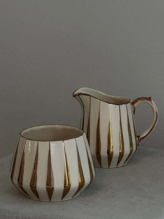 Vintage vertical striped Creamer and Sugar Bowl