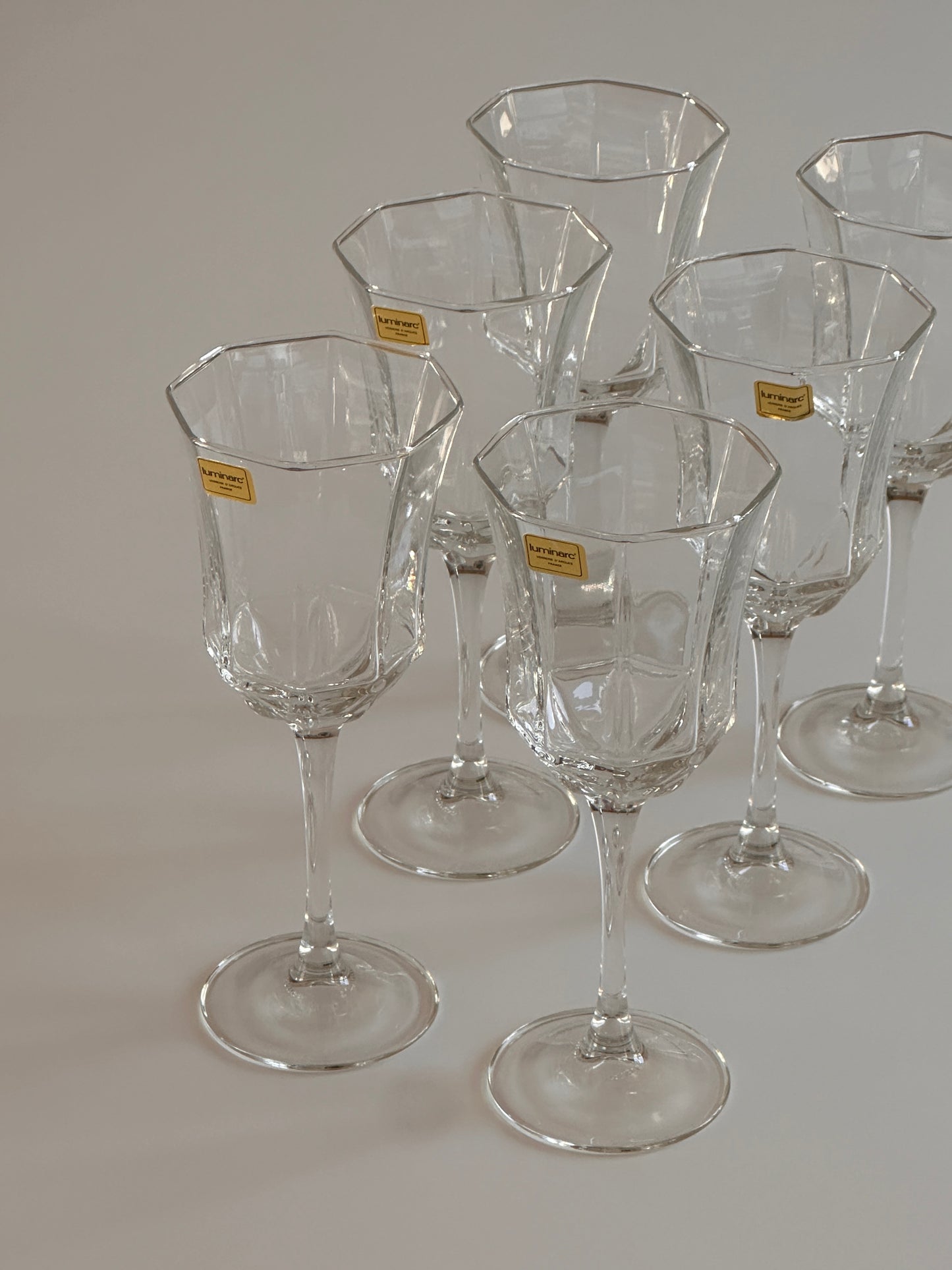 Octagonal Wine Glasses by Luminarc France (set of 6)