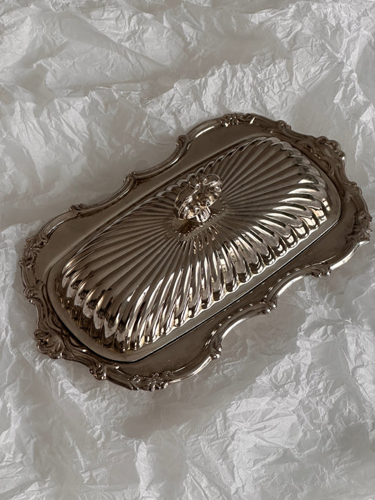 Ornate Silver Plate Butter Dish