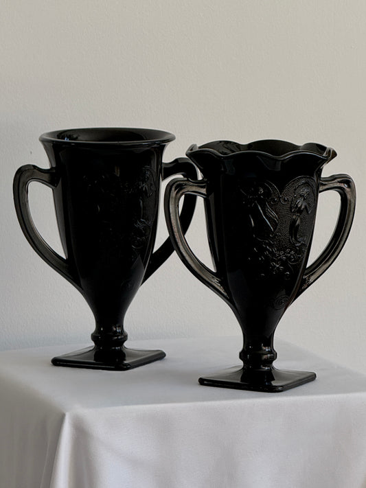 Pair of Black Amethyst Glass Vases 1930s