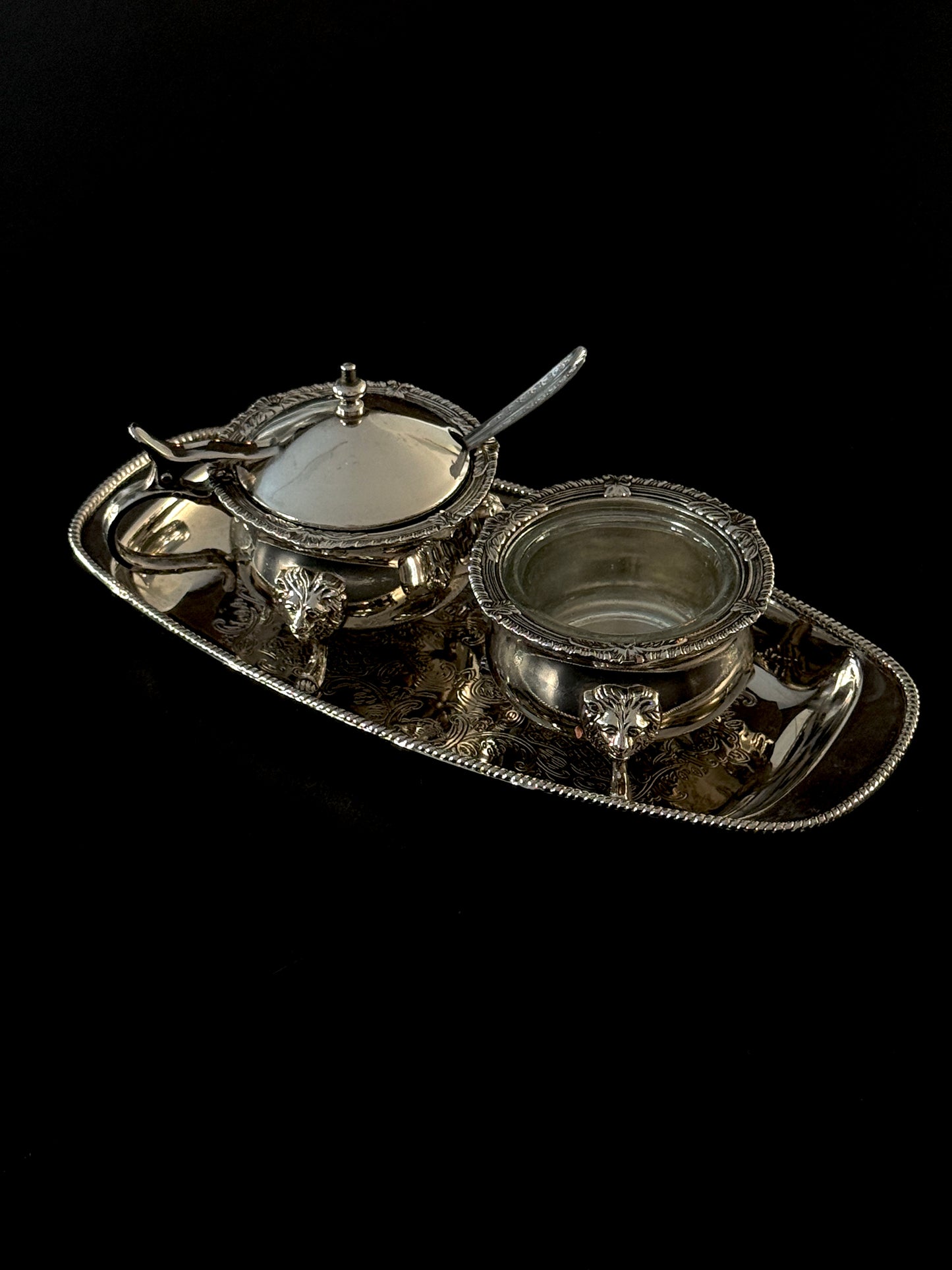 Antique Silver Plate Condiment Set
