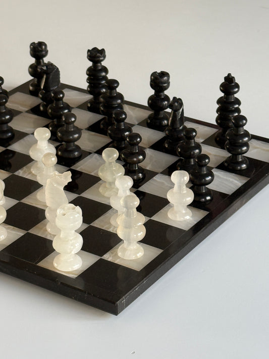 Mid Century Black and White Marble Chess Set