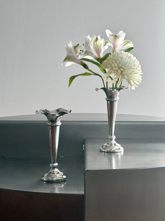 Pair of Small Silver Plated Bud Vases - Made in England