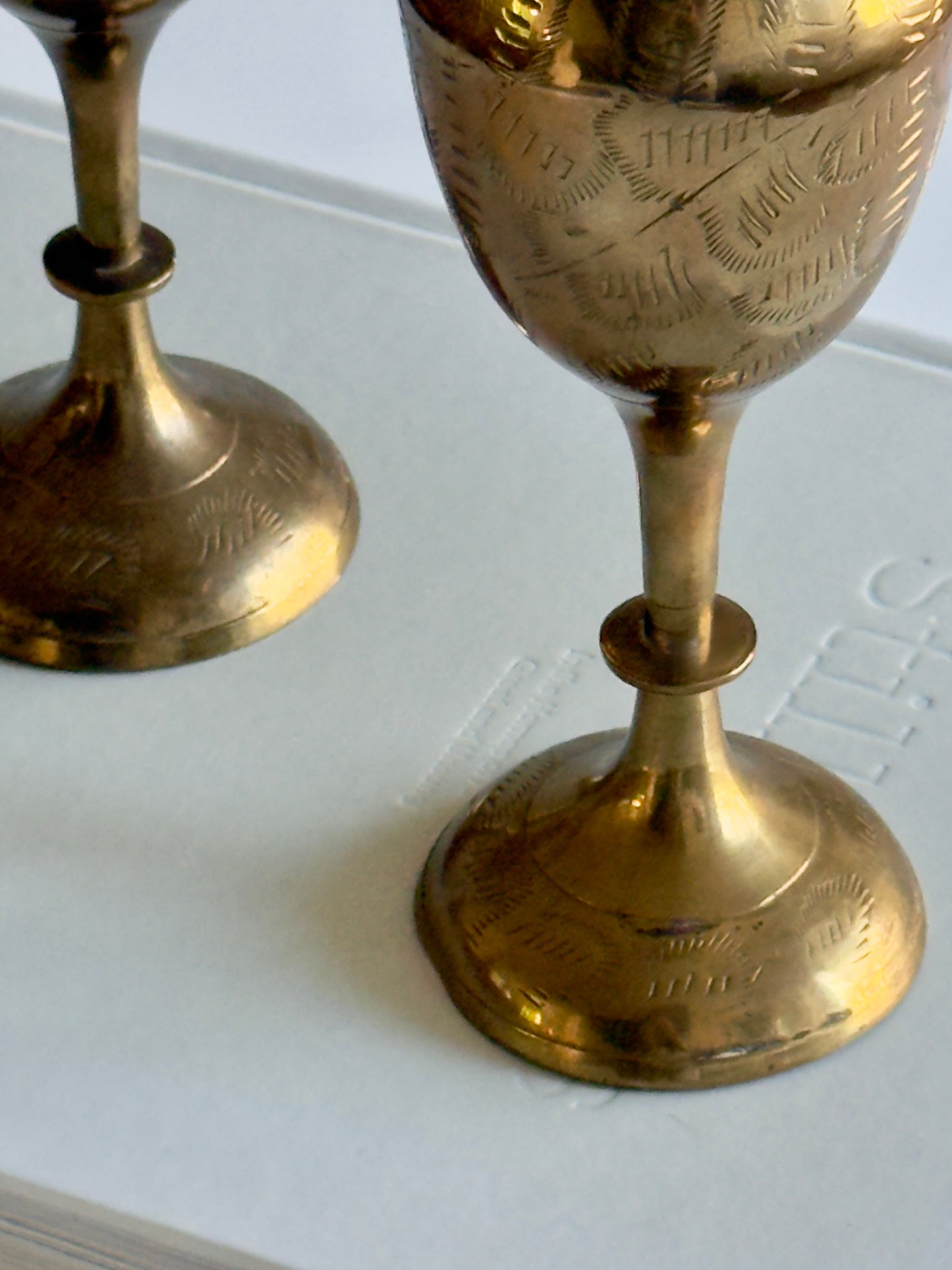 Pair of Vintage Hand-Etched Brass Fluted Vases