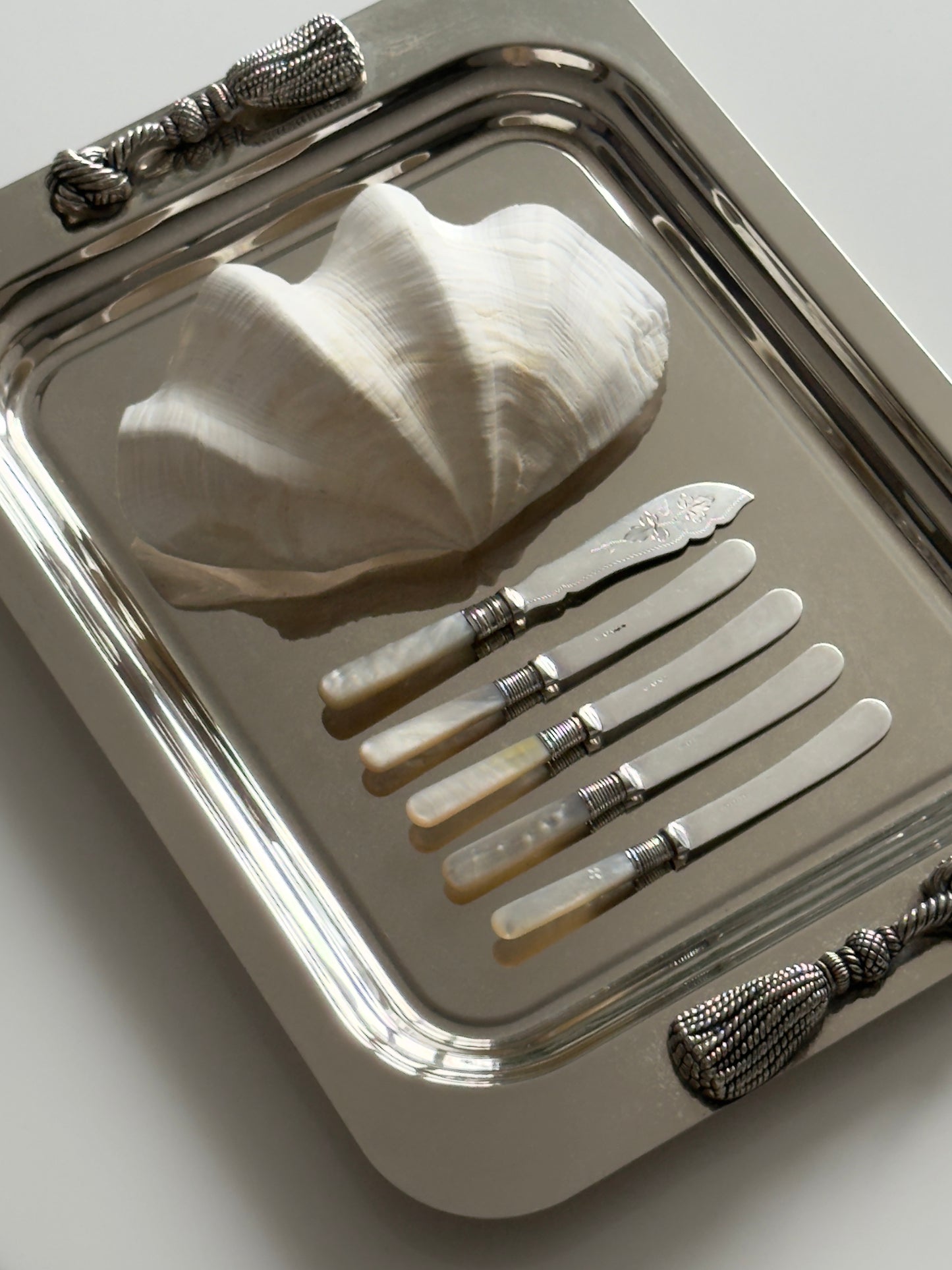 Silver Butler Serving Tray with Tassel Handles