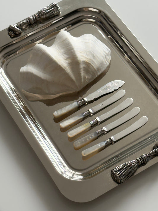 Silver Butler Serving Tray with Tassel Handles