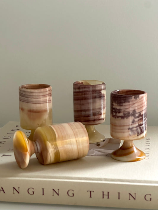 Vintage Onyx Pedestal Shot Glasses